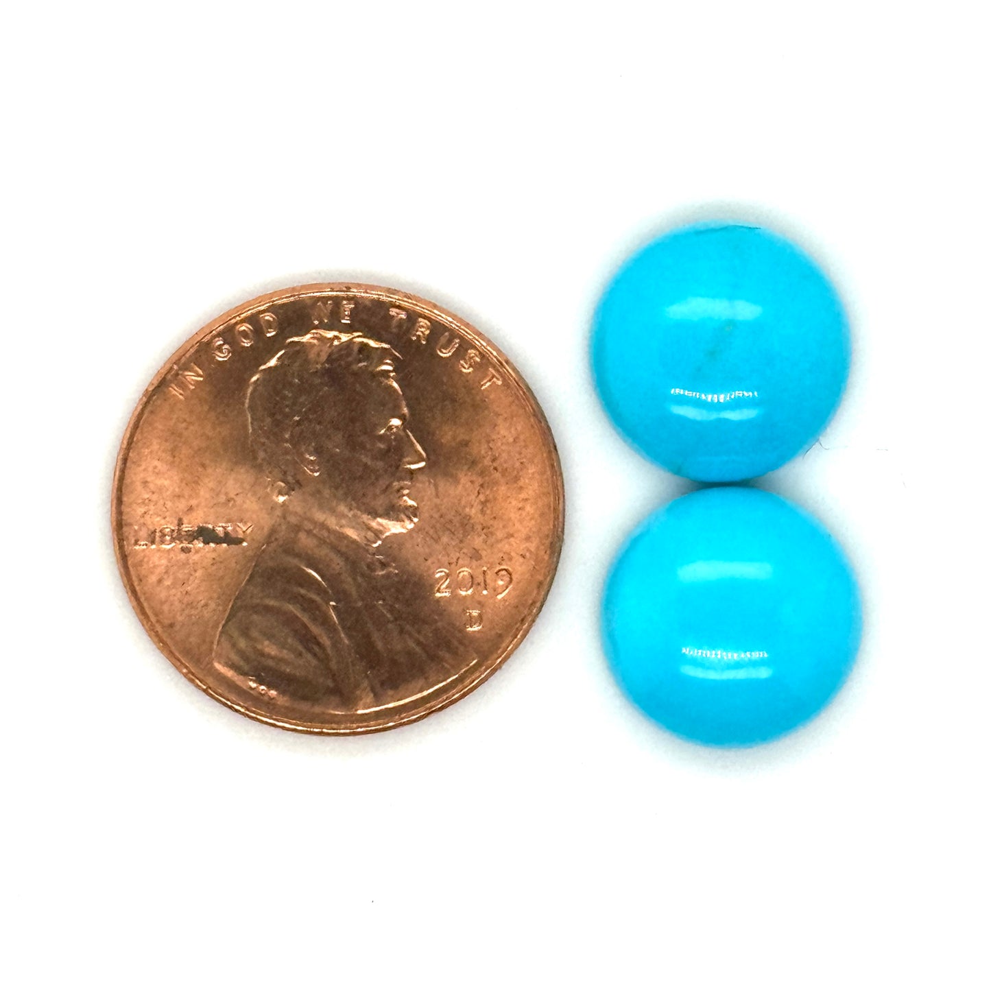 Kingman Pair of (2) Turquoise Stones - Clean - Matching Round Cabs