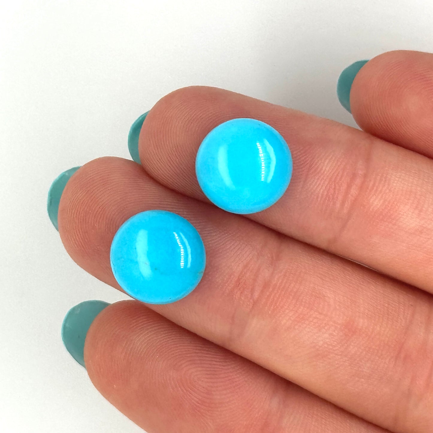 Kingman Pair of (2) Turquoise Stones - Clean - Matching Round Cabs