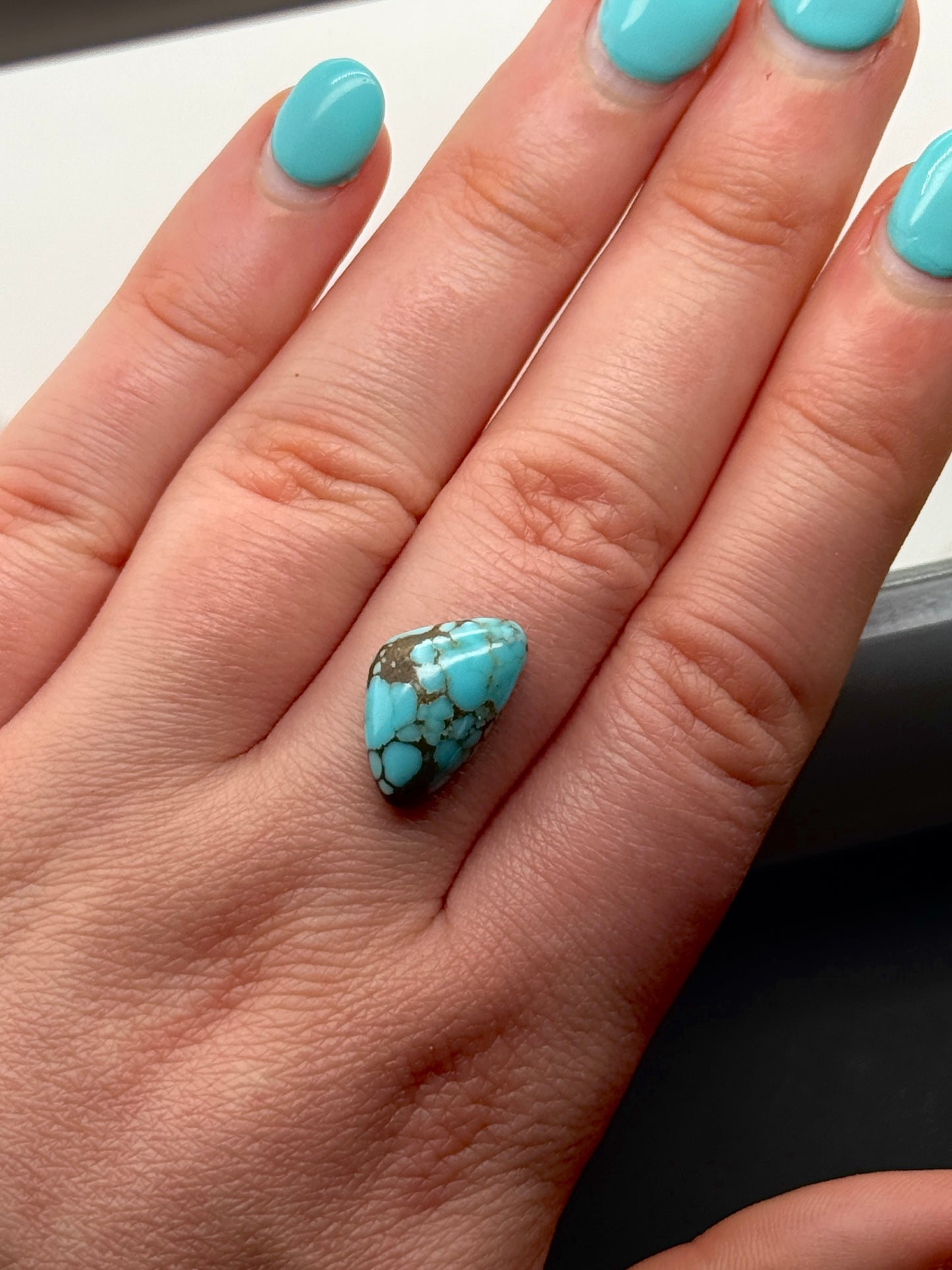 Nevada Turquoise Stone with Brown Matrix - Unique Shape - 16MM Cabochon