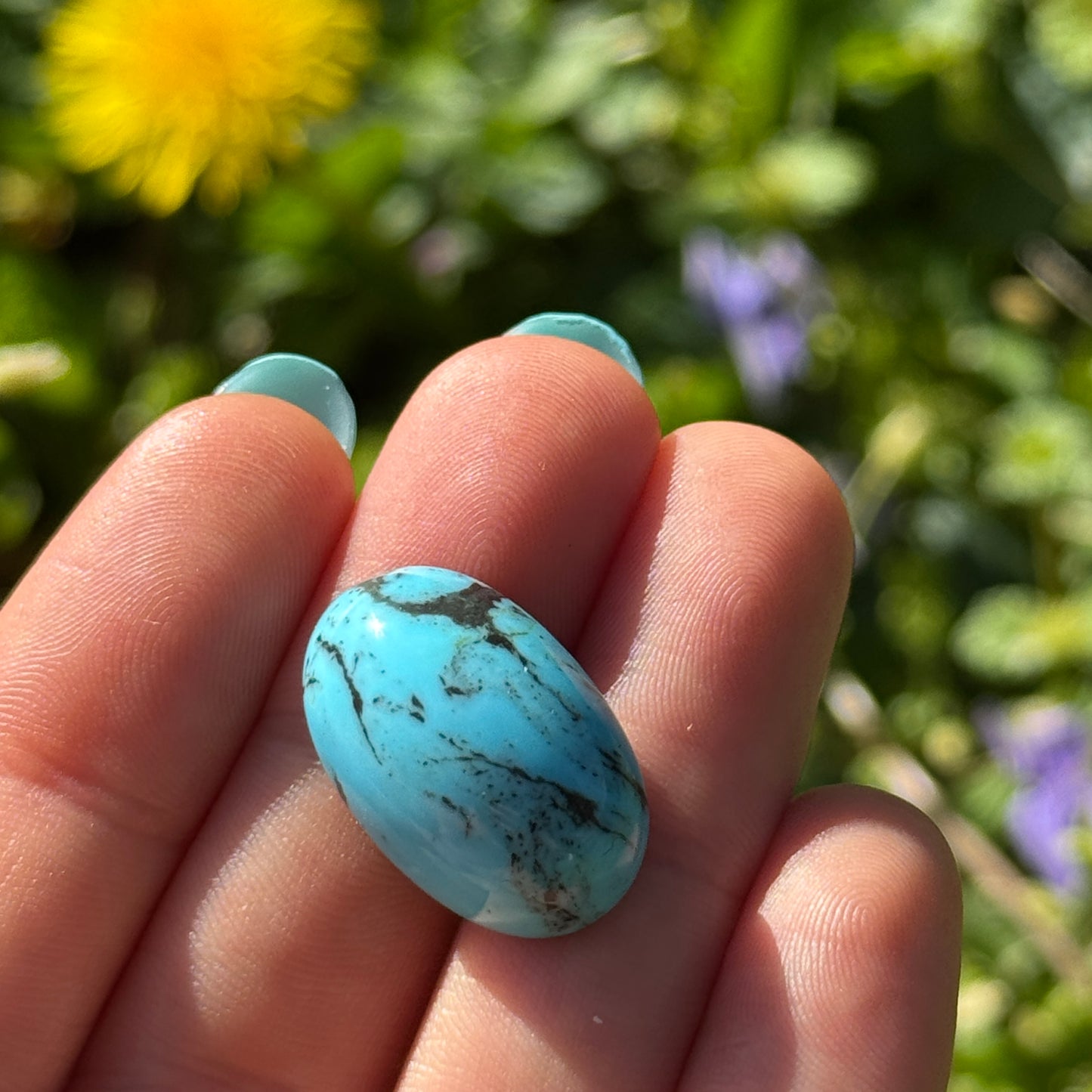 Kingman Turquoise Stone with Black Matrix - 3.17g Oval Cabochon