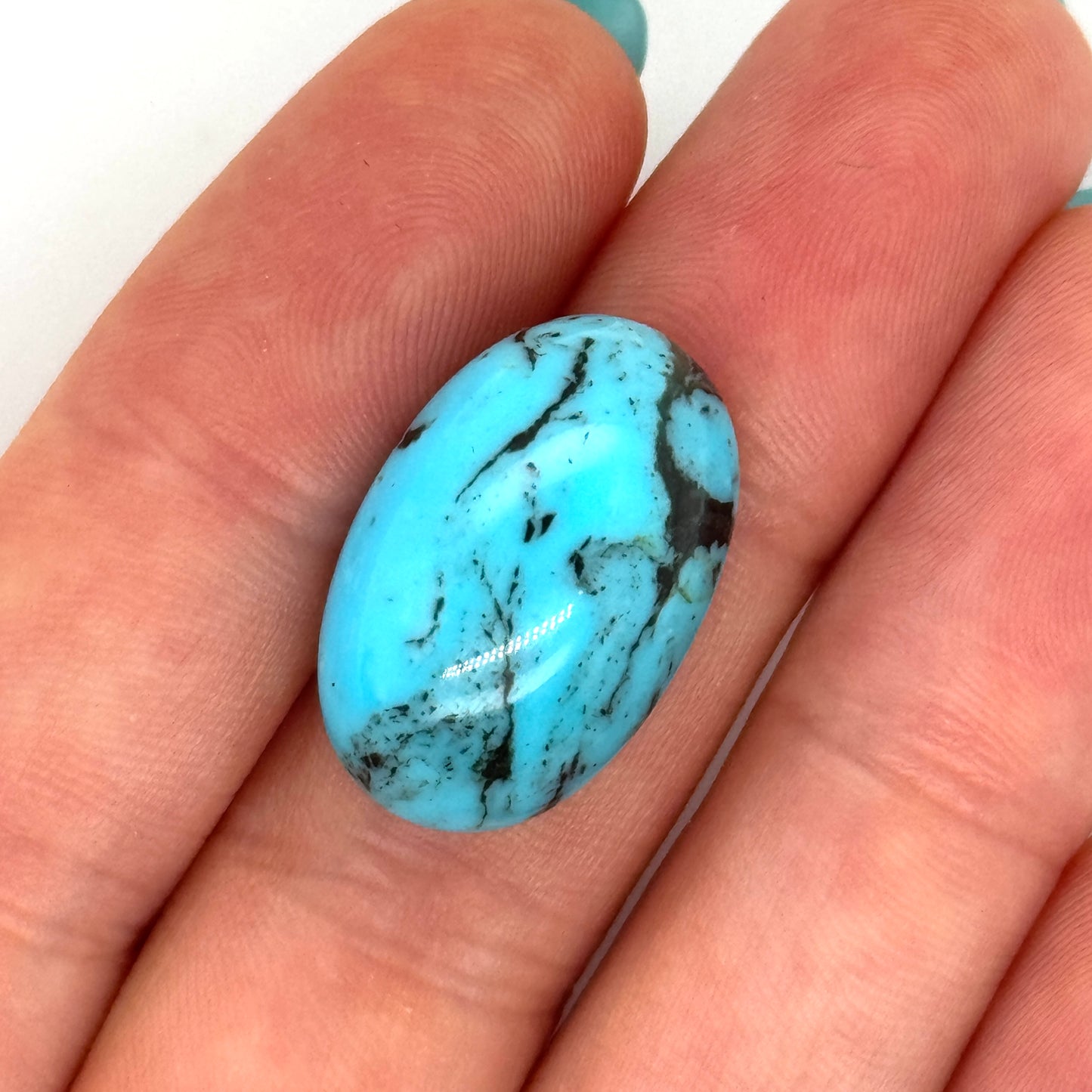 Kingman Turquoise Stone with Black Matrix - 3.17g Oval Cabochon