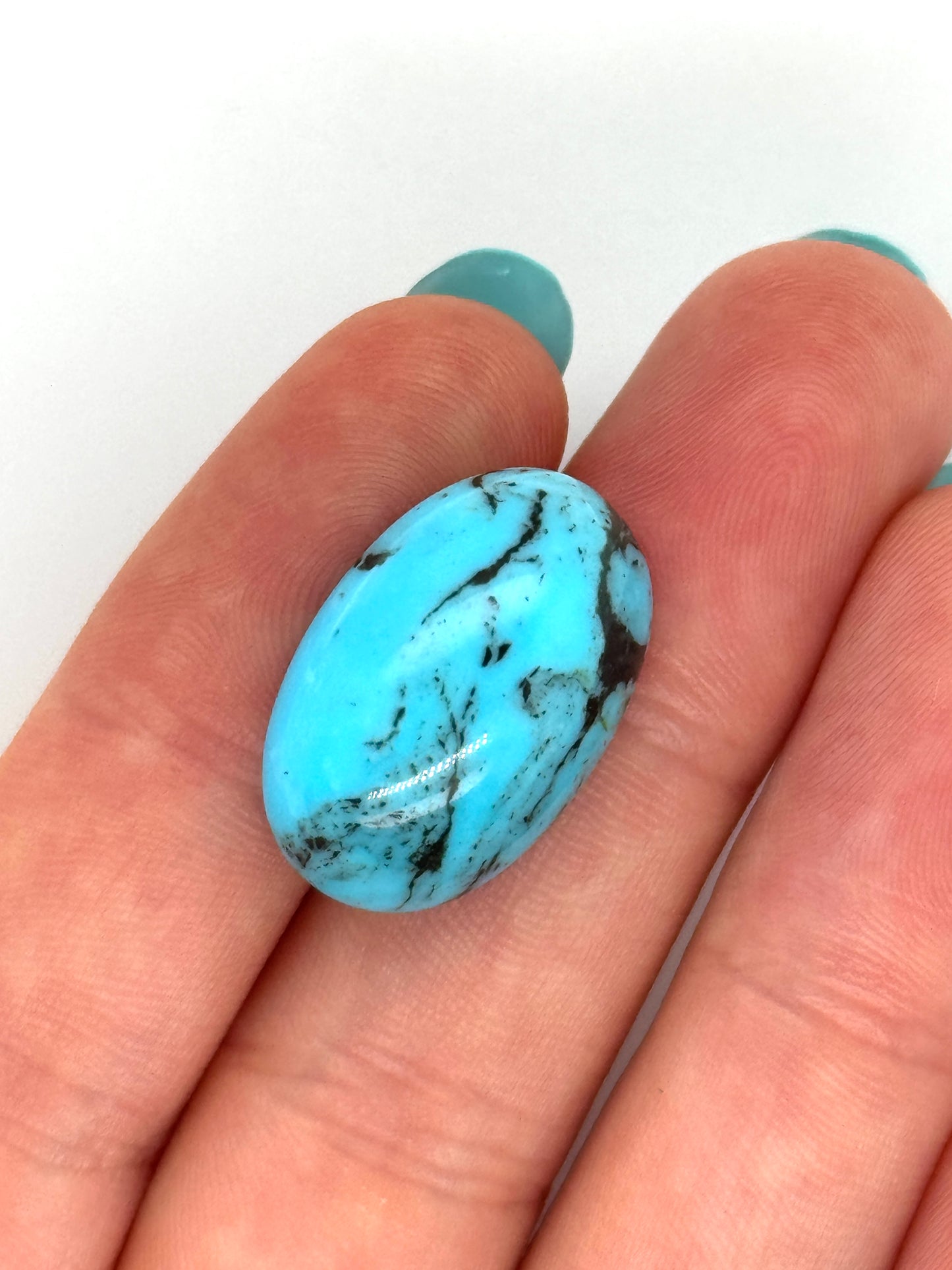 Kingman Turquoise Stone with Black Matrix - 3.17g Oval Cabochon