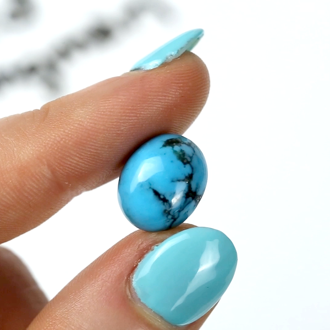 Egyptian Turquoise Stone with Black Matrix - 14x11mm Oval Cabochon