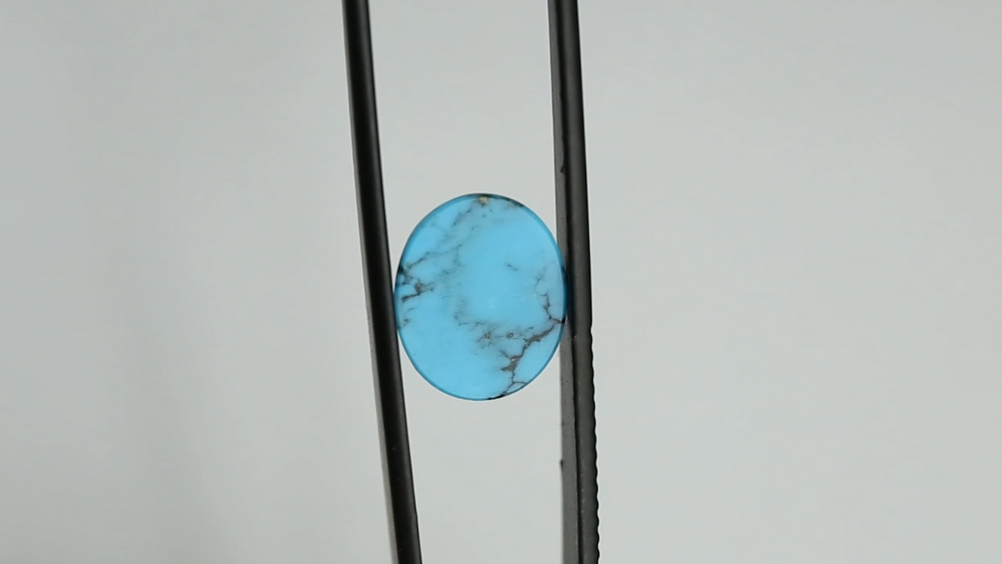 Egyptian Turquoise Stone with Black Matrix - 14x11mm Oval Cabochon