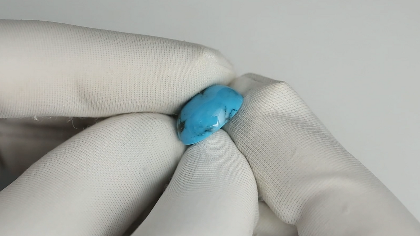 Egyptian Turquoise Stone with Black Matrix - 14x11mm Oval Cabochon