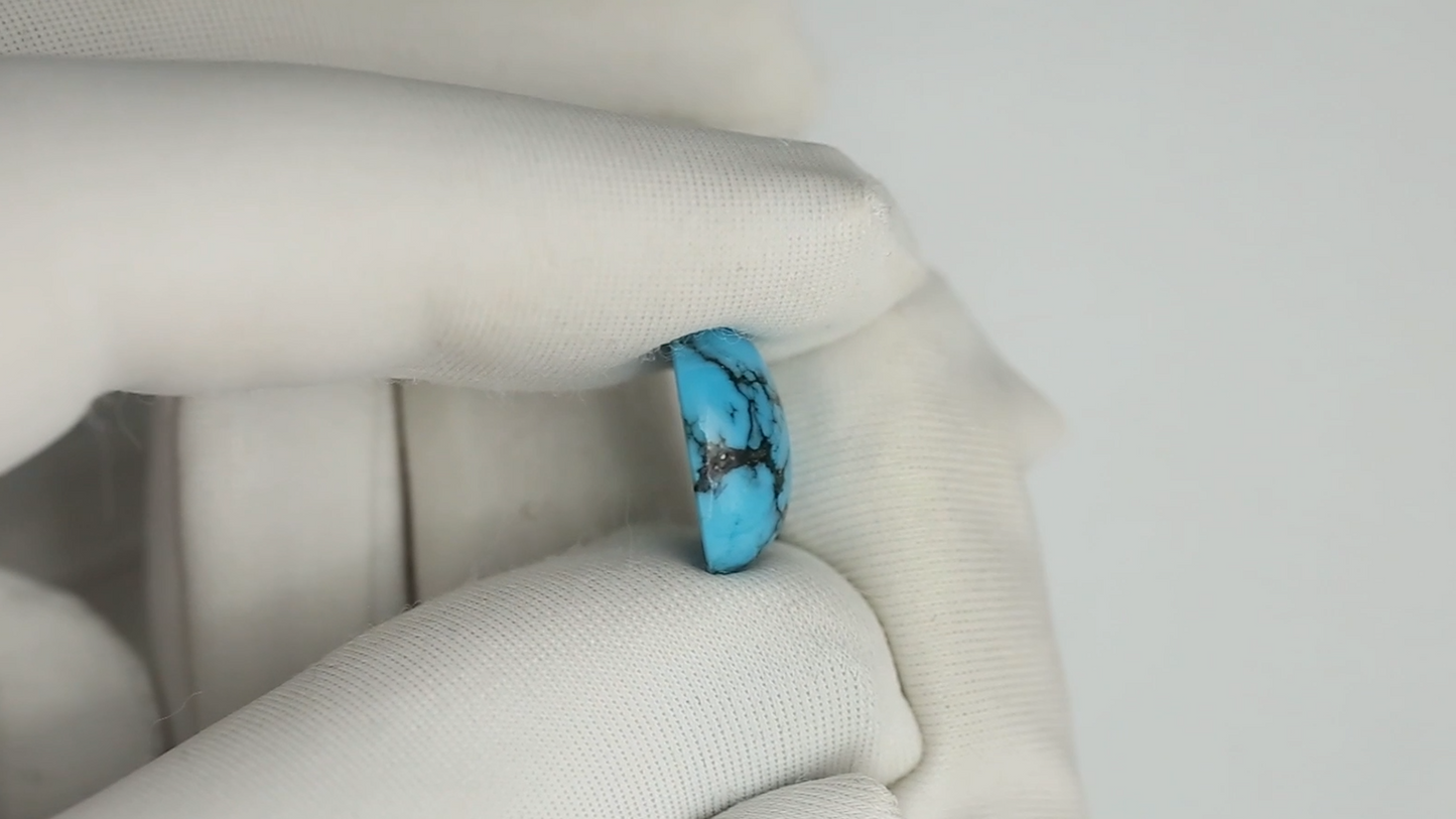 Egyptian Turquoise Stone with Black Matrix - 14x11mm Oval Cabochon