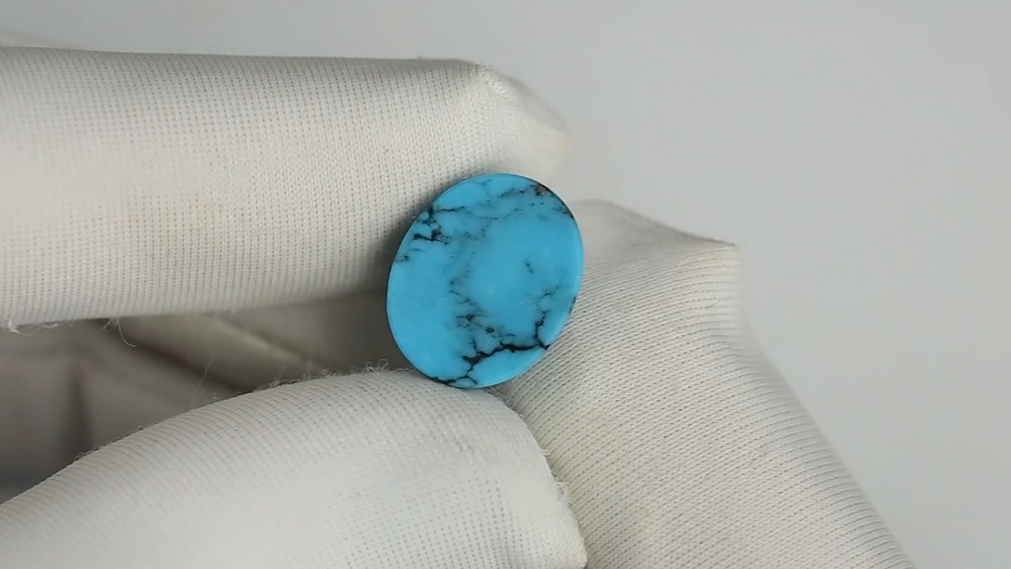 Egyptian Turquoise Stone with Black Matrix - 14x11mm Oval Cabochon