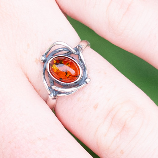 Freeform Amber Ring in Sterling Silver Size 7