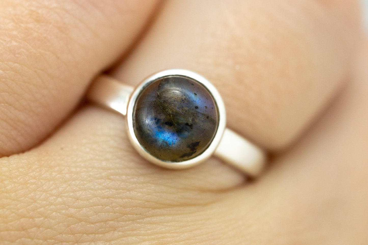 Labradorite Bezel Solitaire Ring in Sterling Silver