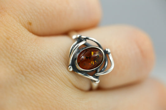 Freeform Amber Ring in Sterling Silver Size 7
