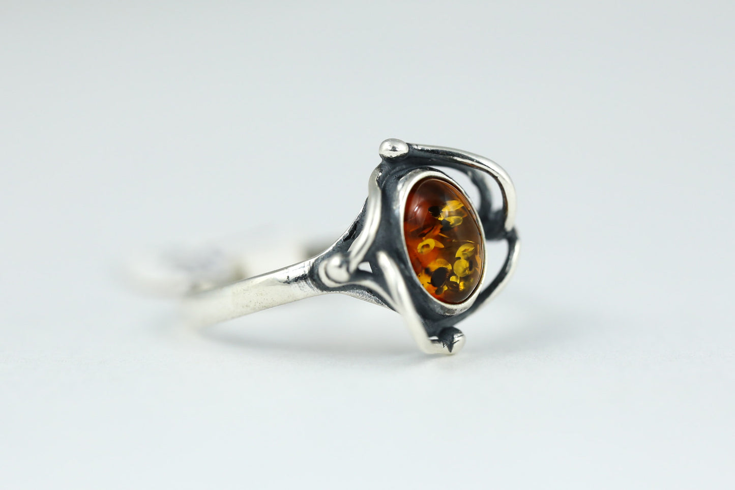 Freeform Amber Ring in Sterling Silver Size 7