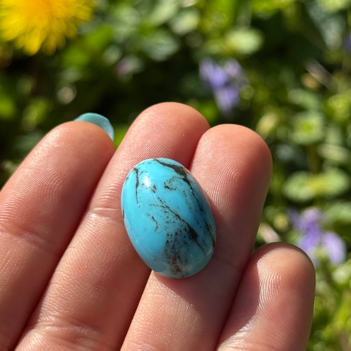Kingman Turquoise Stone with Black Matrix - 3.17g Oval Cabochon