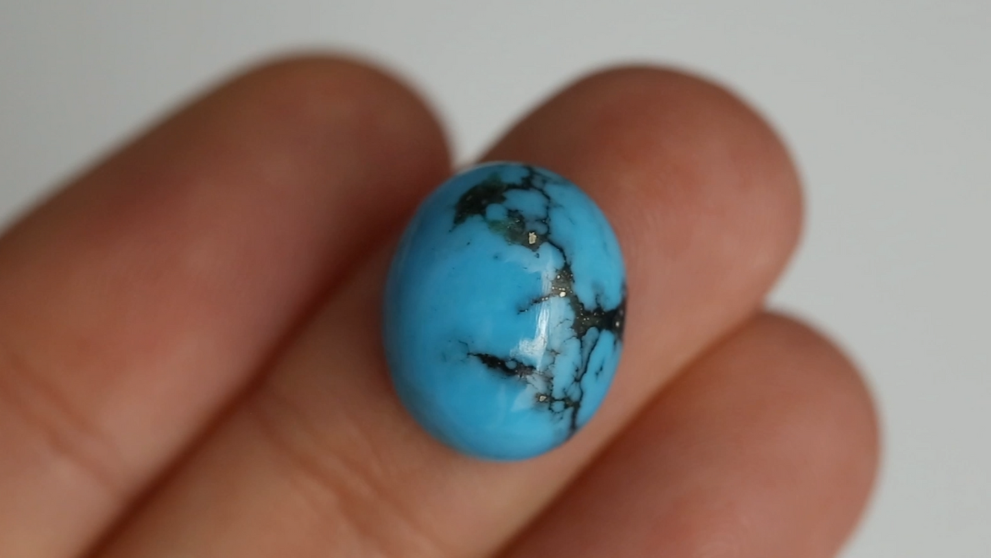 Egyptian Turquoise Stone with Black Matrix - 14x11mm Oval Cabochon