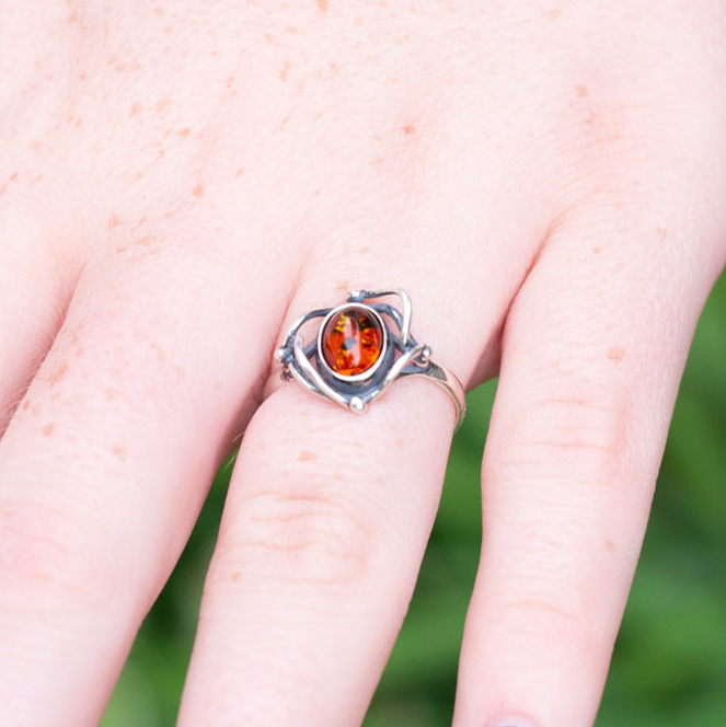 Freeform Amber Ring in Sterling Silver Size 7