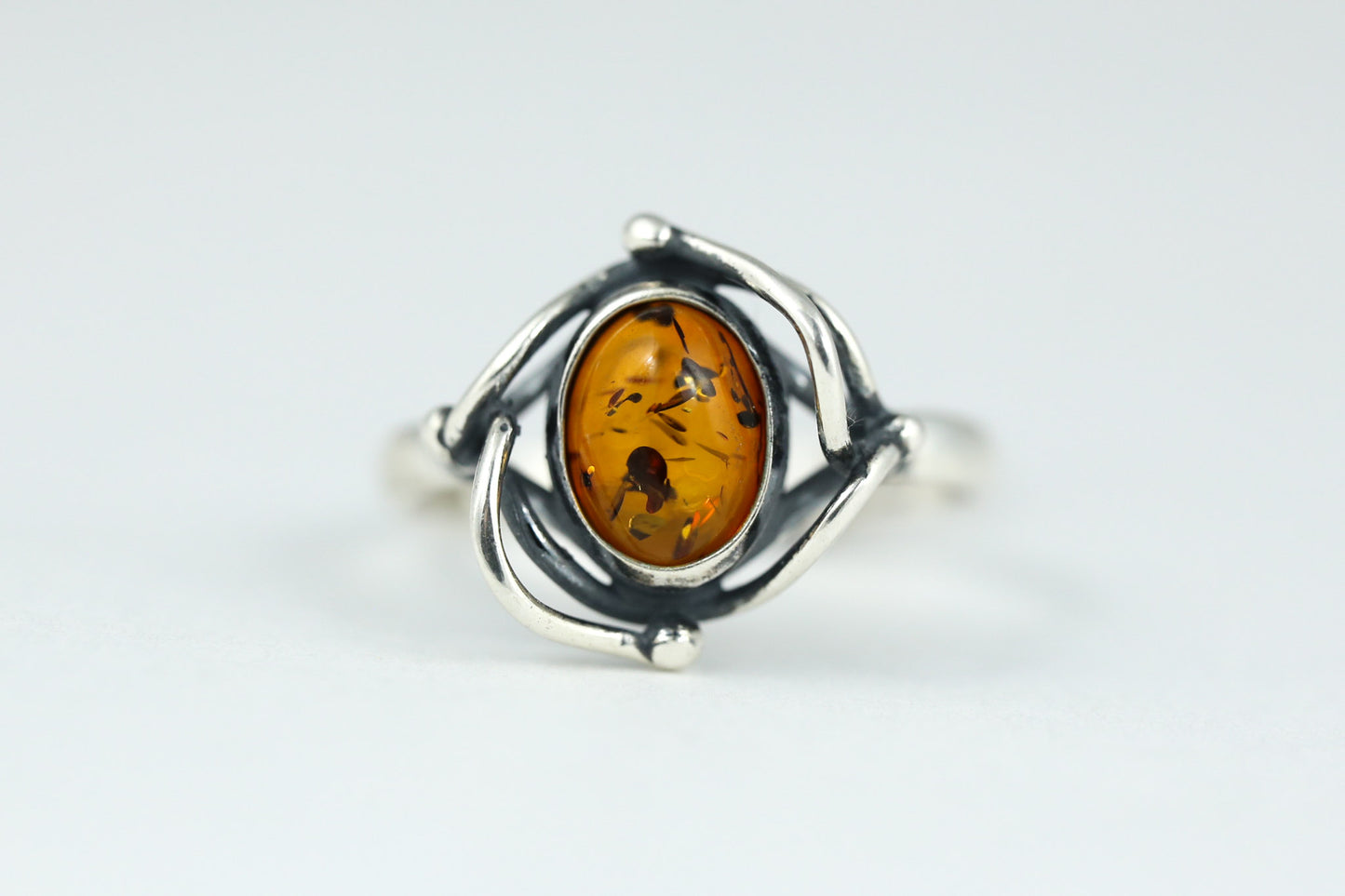 Freeform Amber Ring in Sterling Silver Size 7